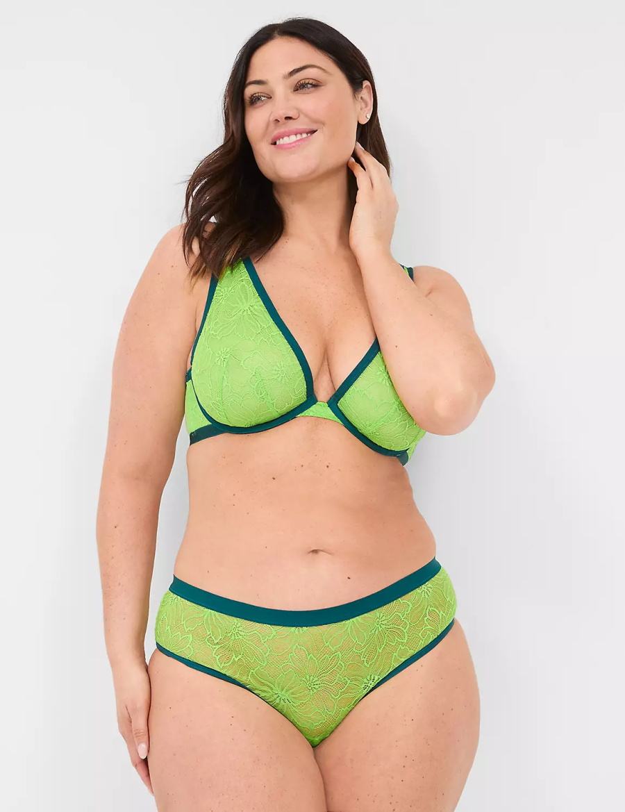 Lane Bryant Crush Lace Ruched-Back Women Cheeky Panty Green | SZF197IQ