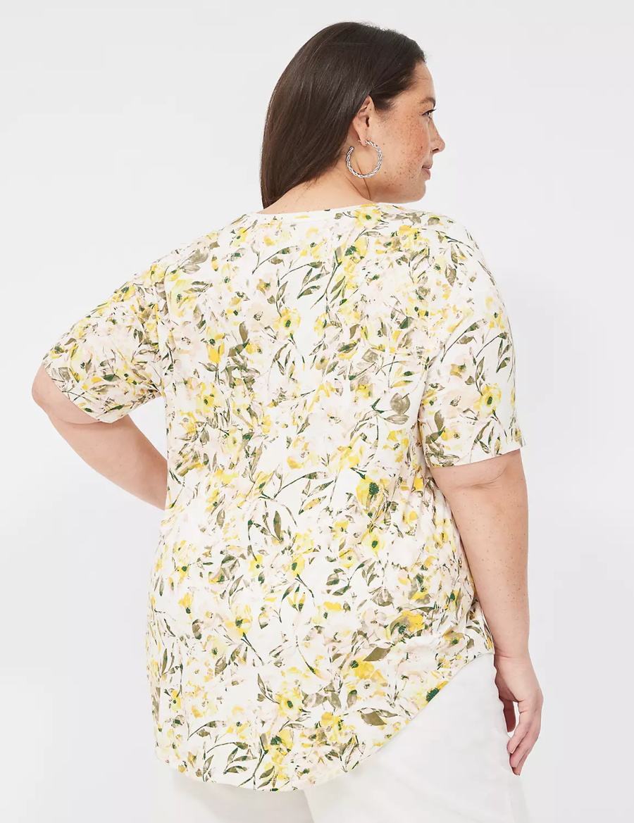 Lane Bryant Curved-Hem Perfect Sleeve Tee Women T Shirts Yellow | LYD8429RY