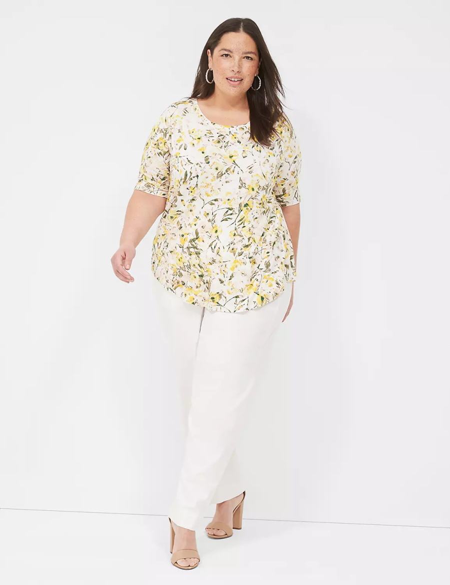 Lane Bryant Curved-Hem Perfect Sleeve Tee Women T Shirts Yellow | LYD8429RY