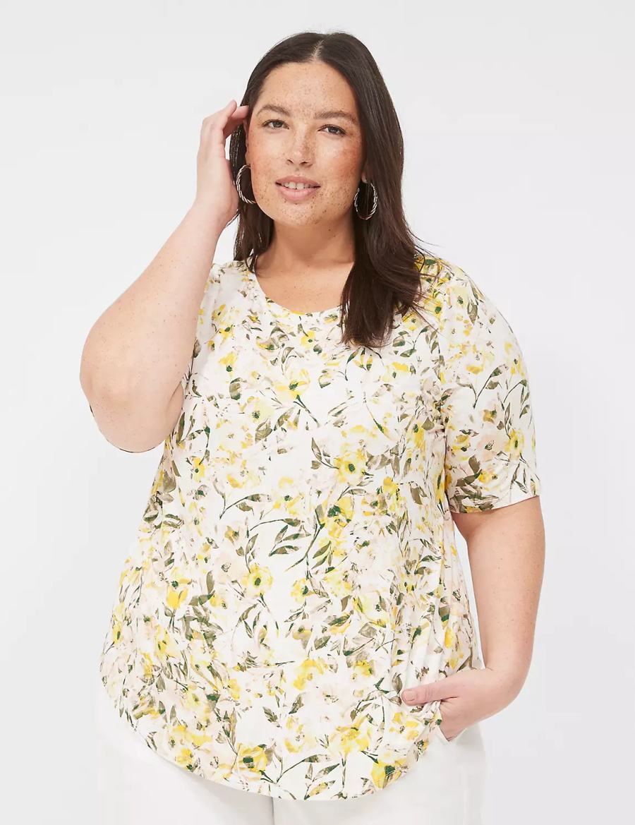 Lane Bryant Curved-Hem Perfect Sleeve Tee Women T Shirts Yellow | LYD8429RY