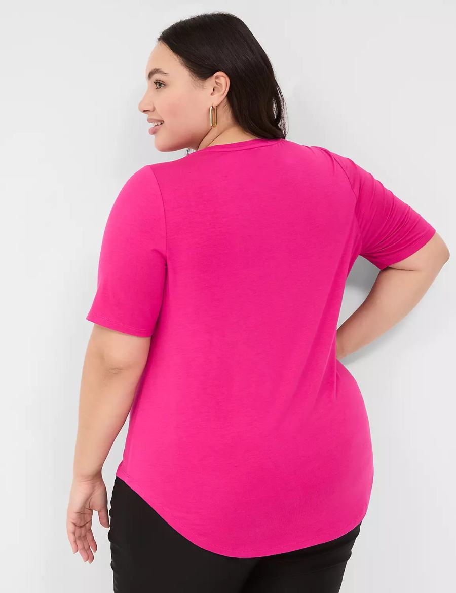 Lane Bryant Curved-Hem Perfect Sleeve Tee Women T Shirts Pink | JIN7225HE