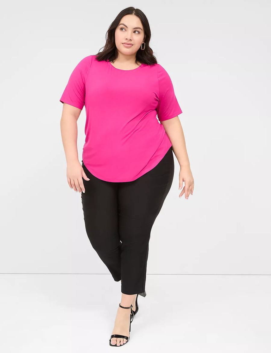 Lane Bryant Curved-Hem Perfect Sleeve Tee Women T Shirts Pink | JIN7225HE