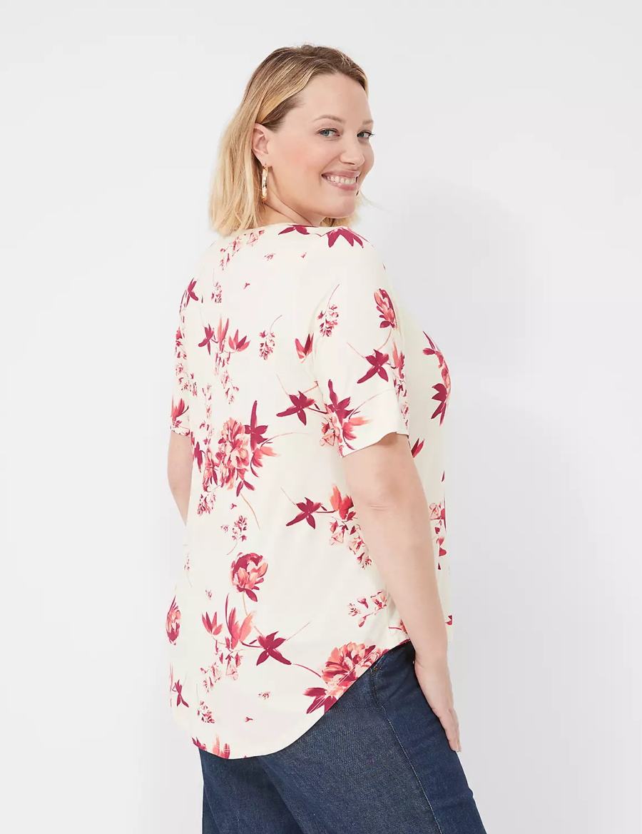 Lane Bryant Curved-Hem Perfect Sleeve Tee Women T Shirts Pink | NQE4621UU