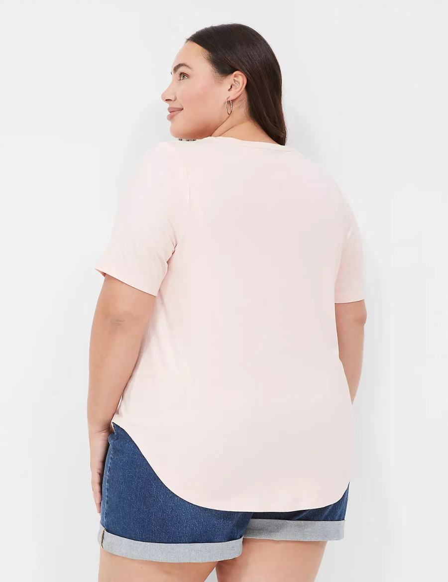 Lane Bryant Curved-Hem Perfect Sleeve Tee Women T Shirts Pink | XWB3448MI