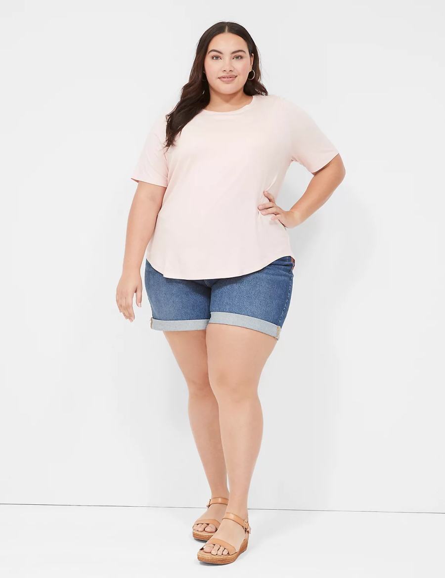 Lane Bryant Curved-Hem Perfect Sleeve Tee Women T Shirts Pink | XWB3448MI