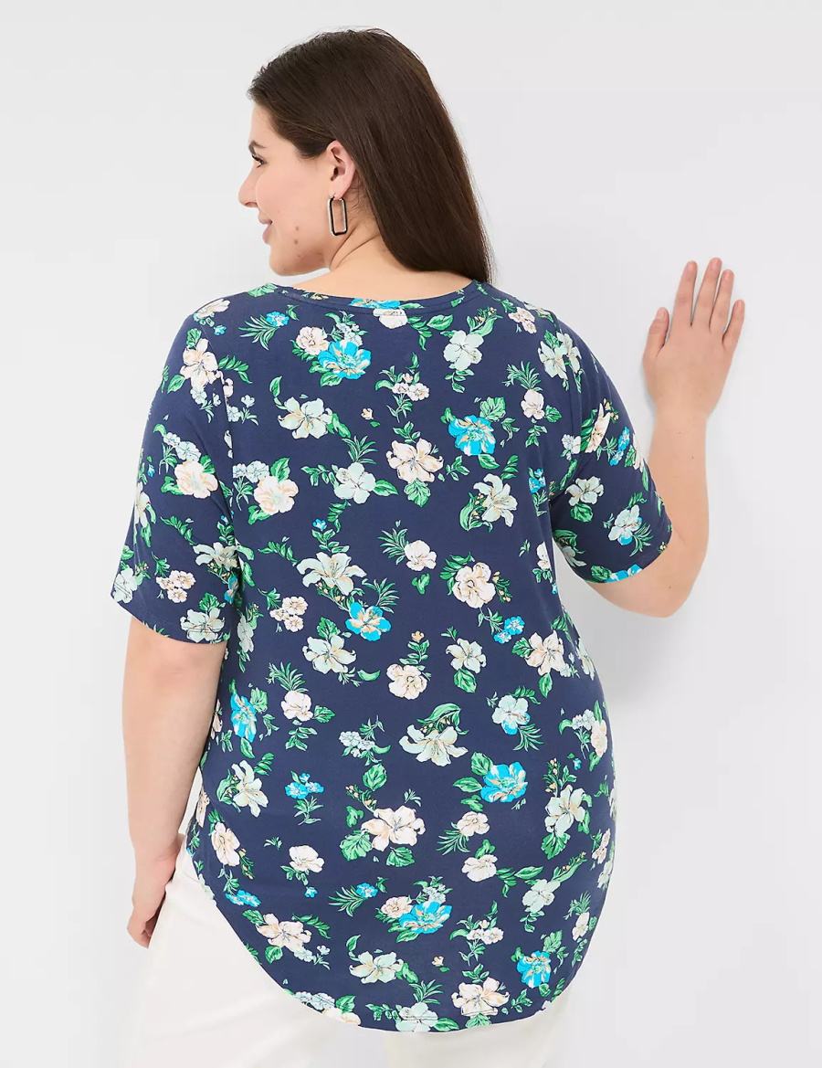 Lane Bryant Curved-Hem Perfect Sleeve Tee Women T Shirts Navy | CNS4890YC