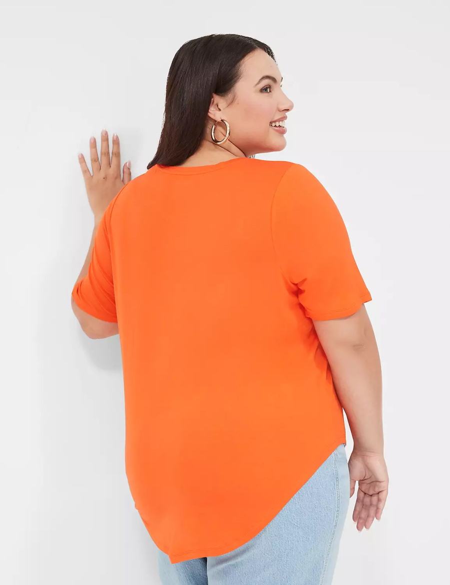 Lane Bryant Curved-Hem Perfect Sleeve Tee Women T Shirts Light Red | XNT9691EP