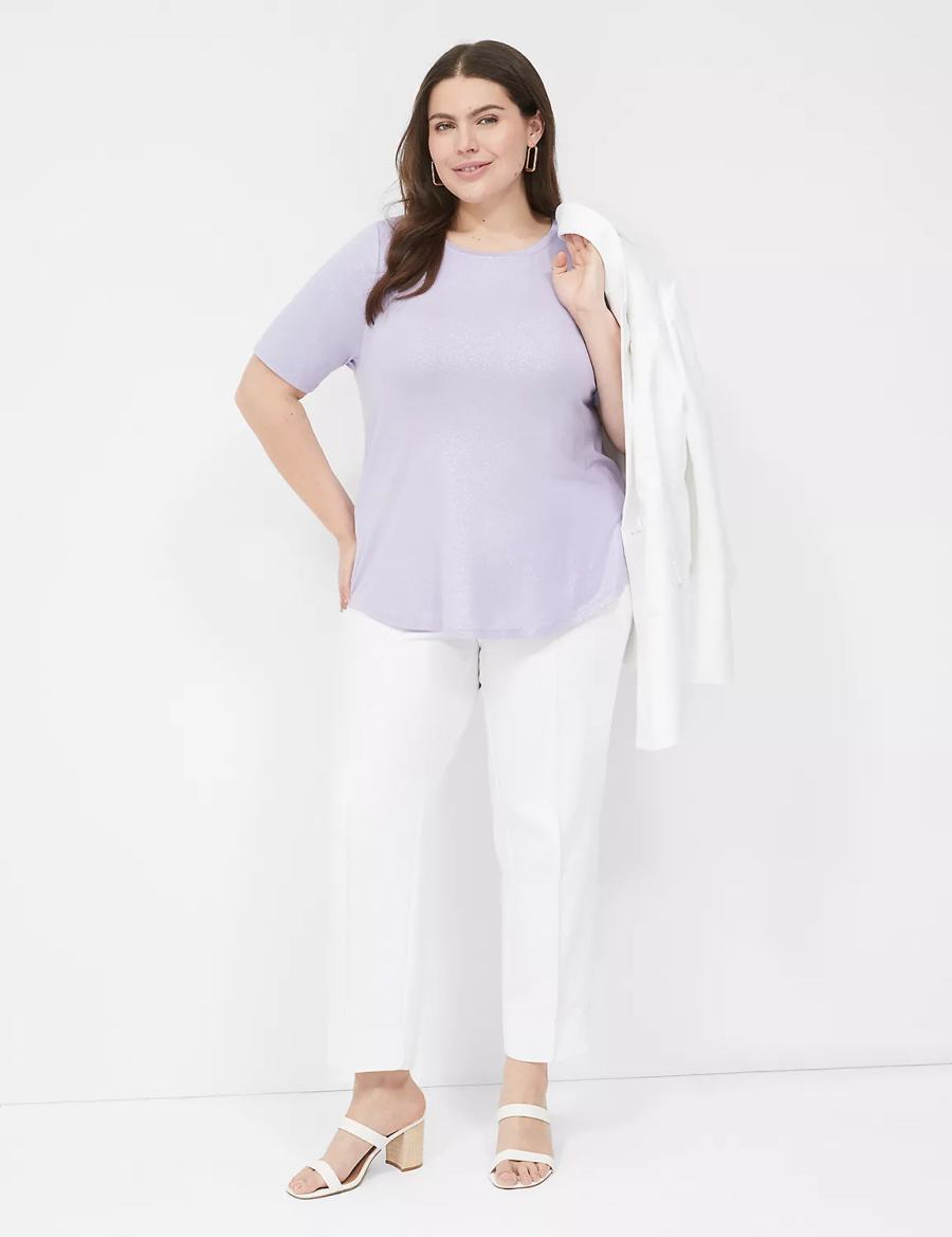 Lane Bryant Curved-Hem Perfect Sleeve Tee Women T Shirts Purple | TSD2138ZJ