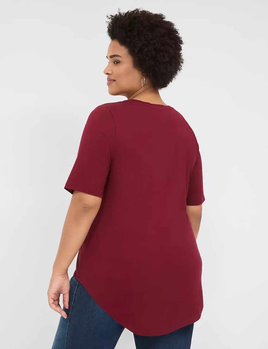 Lane Bryant Curved-Hem Perfect Sleeve Tee Women T Shirts Deep Red | UZJ3784BP