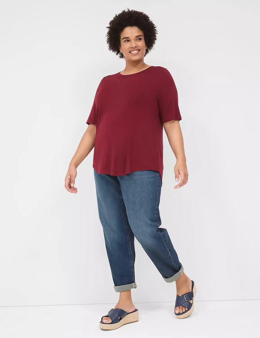 Lane Bryant Curved-Hem Perfect Sleeve Tee Women T Shirts Deep Red | UZJ3784BP