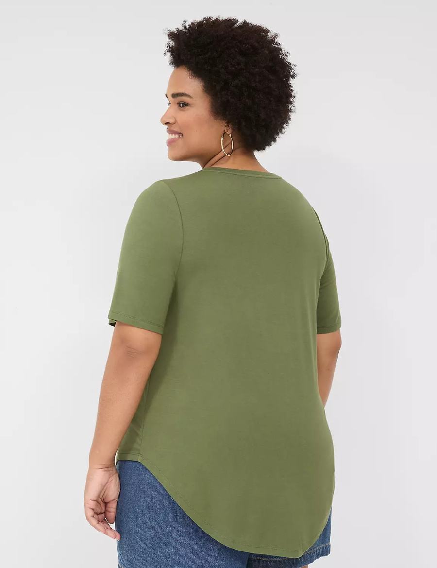 Lane Bryant Curved-Hem Perfect Sleeve Tee Women T Shirts Brown Green | GQF8256CL