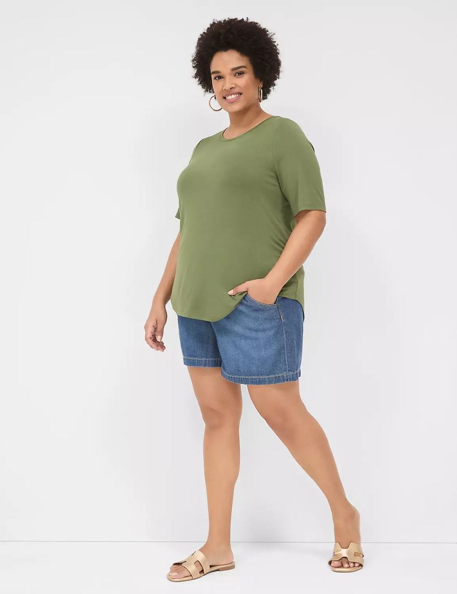 Lane Bryant Curved-Hem Perfect Sleeve Tee Women T Shirts Brown Green | GQF8256CL