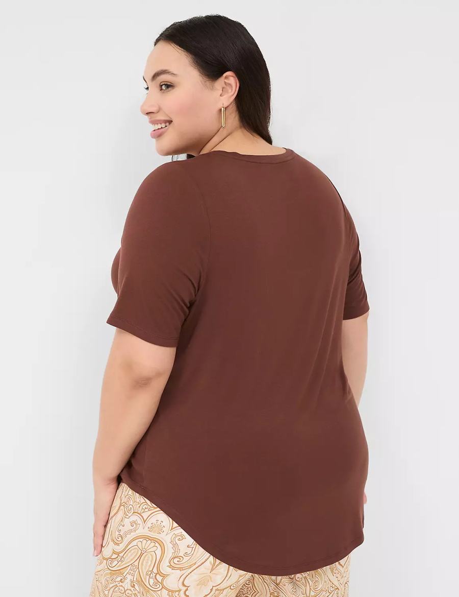 Lane Bryant Curved-Hem Perfect Sleeve Tee Women T Shirts Brown | IBN6281AN