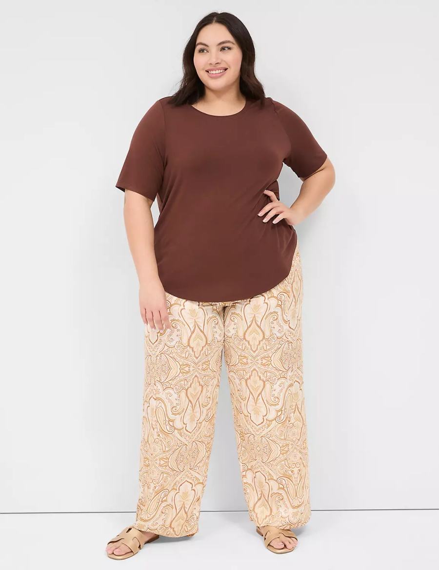 Lane Bryant Curved-Hem Perfect Sleeve Tee Women T Shirts Brown | IBN6281AN