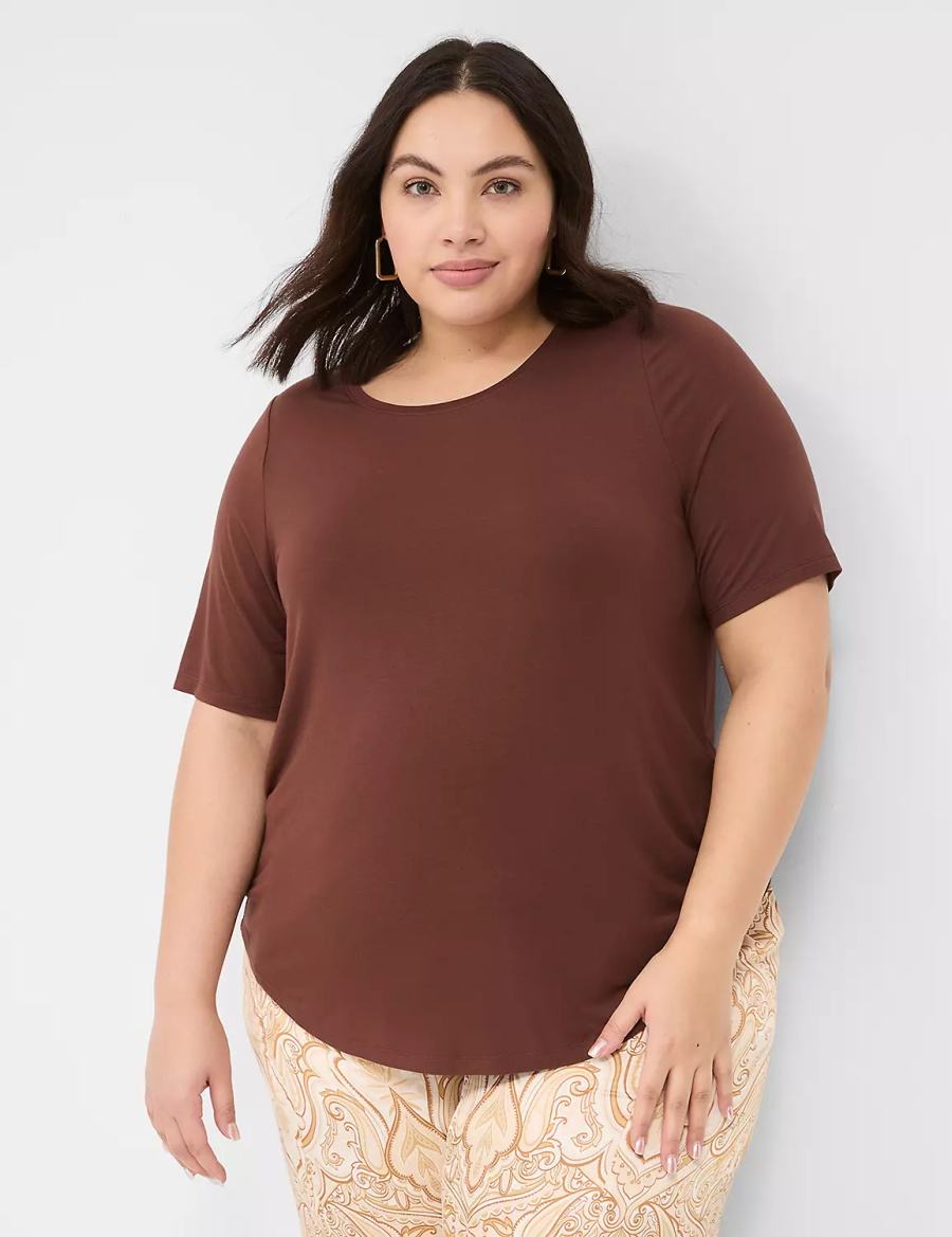 Lane Bryant Curved-Hem Perfect Sleeve Tee Women T Shirts Brown | IBN6281AN