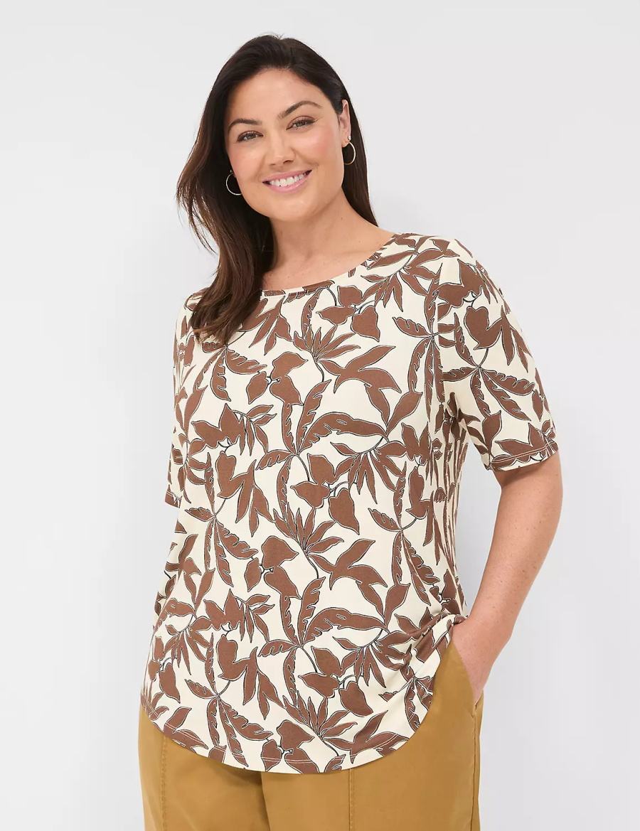 Lane Bryant Curved-Hem Perfect Sleeve Tee Women T Shirts Brown | RHC2884EZ