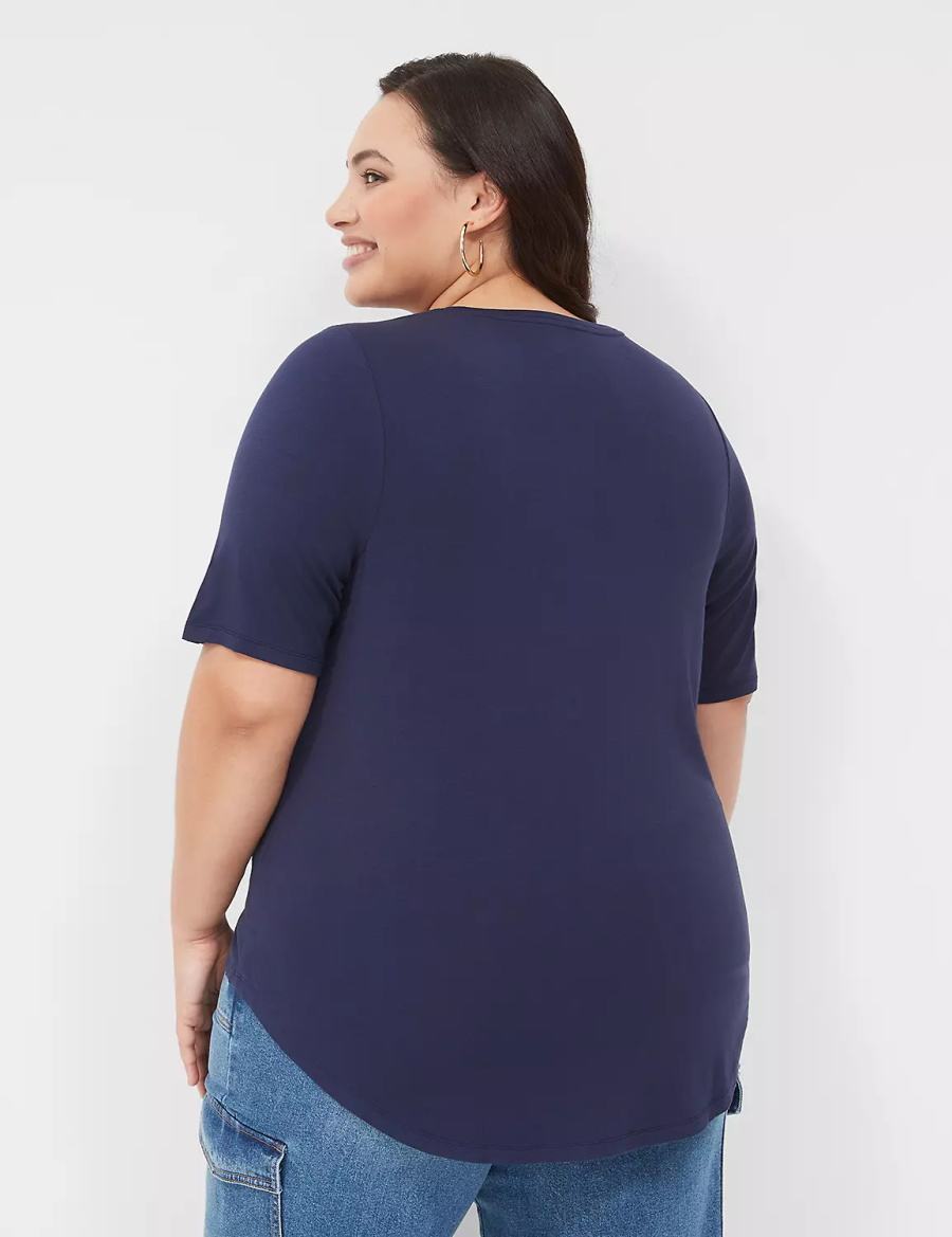 Lane Bryant Curved-Hem Perfect Sleeve Tee Women T Shirts Blue | BBX5046IX