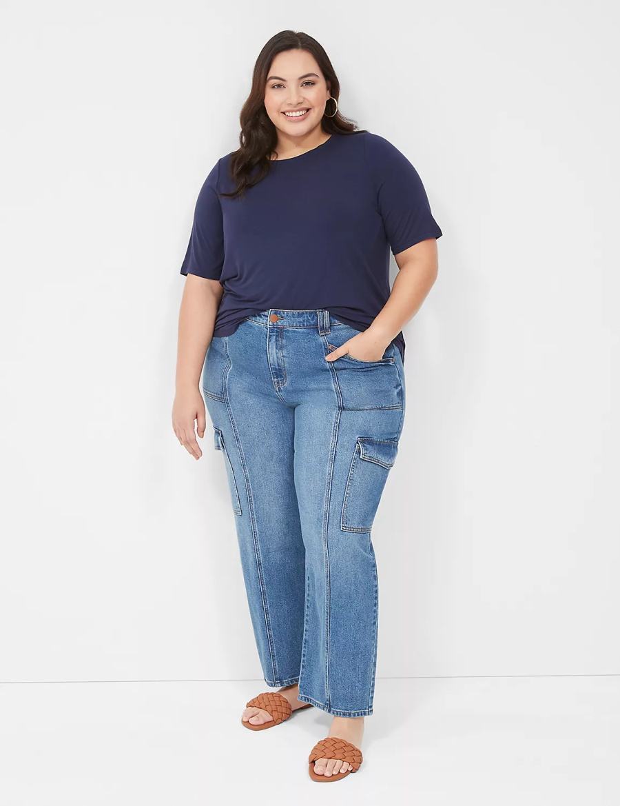 Lane Bryant Curved-Hem Perfect Sleeve Tee Women T Shirts Blue | BBX5046IX