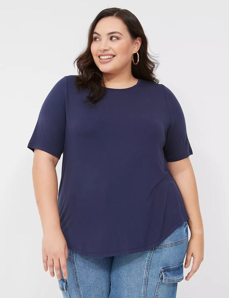 Lane Bryant Curved-Hem Perfect Sleeve Tee Women T Shirts Blue | BBX5046IX