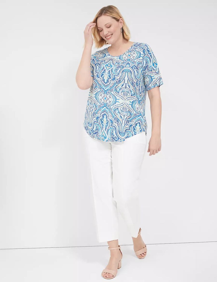 Lane Bryant Curved-Hem Perfect Sleeve Tee Women T Shirts Blue | JCG4047UR