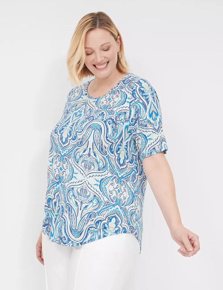 Lane Bryant Curved-Hem Perfect Sleeve Tee Women T Shirts Blue | JCG4047UR