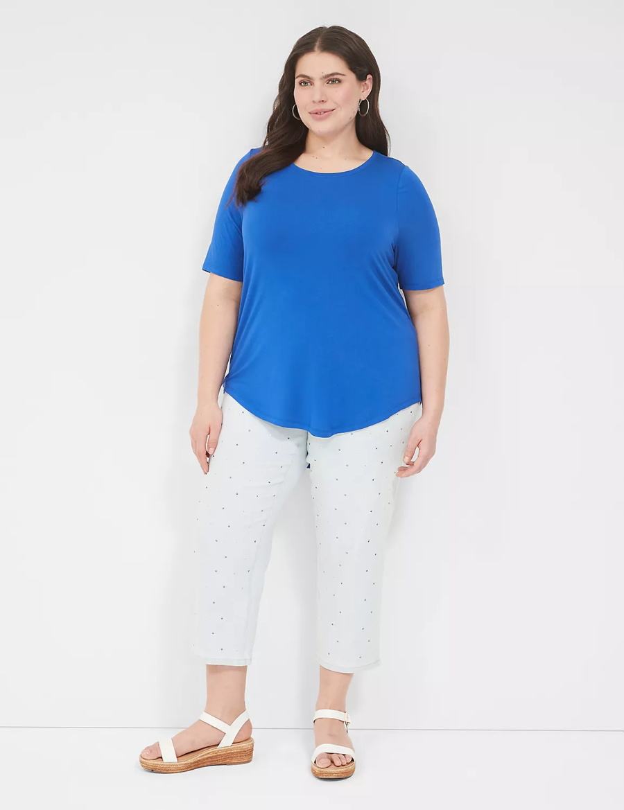 Lane Bryant Curved-Hem Perfect Sleeve Tee Women T Shirts Blue | UDN6463NR