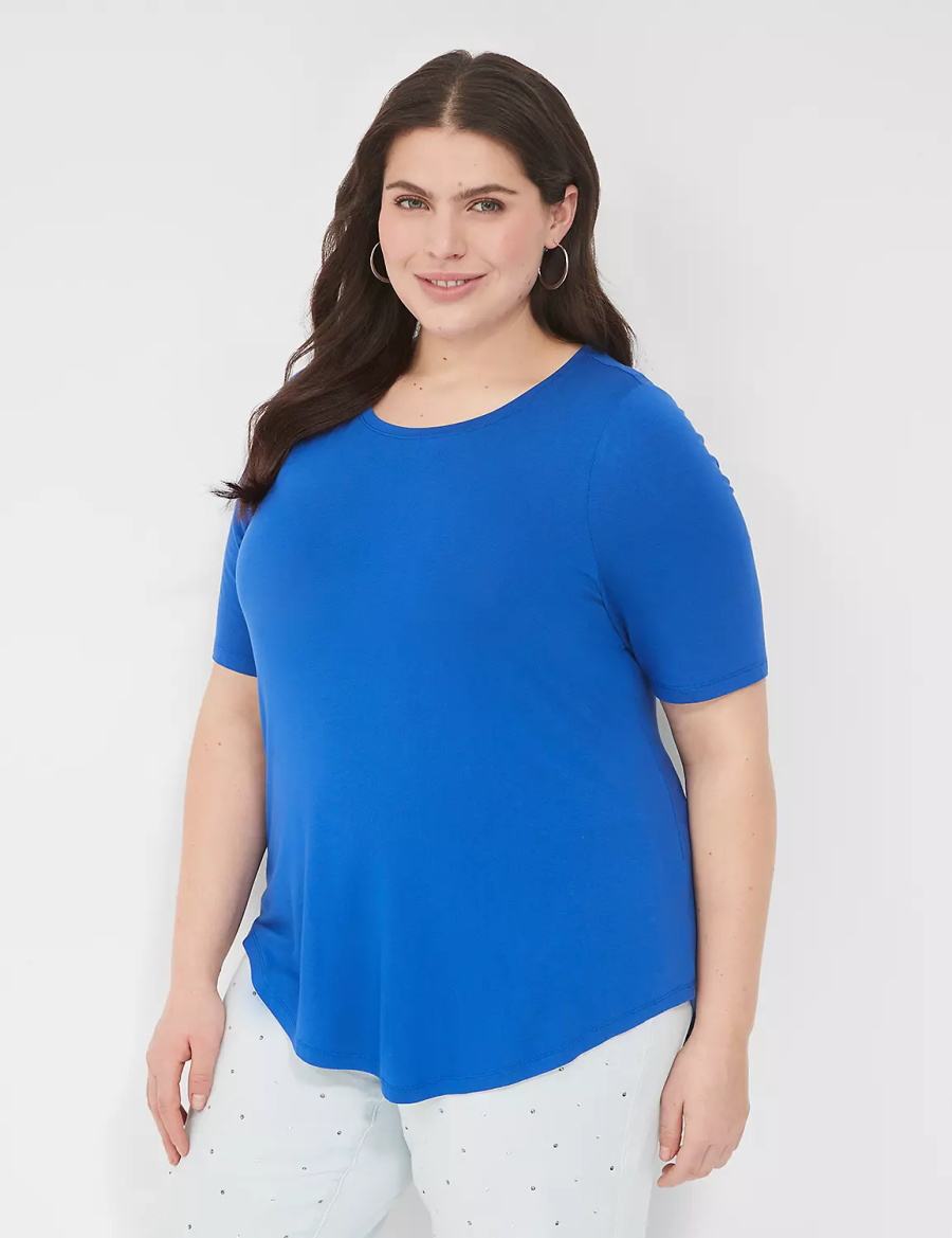 Lane Bryant Curved-Hem Perfect Sleeve Tee Women T Shirts Blue | UDN6463NR