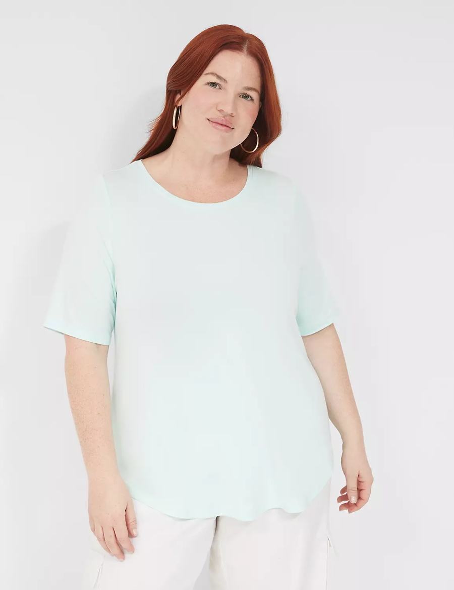 Lane Bryant Curved-Hem Perfect Sleeve Tee Women T Shirts Light Green | DJC9756ZY