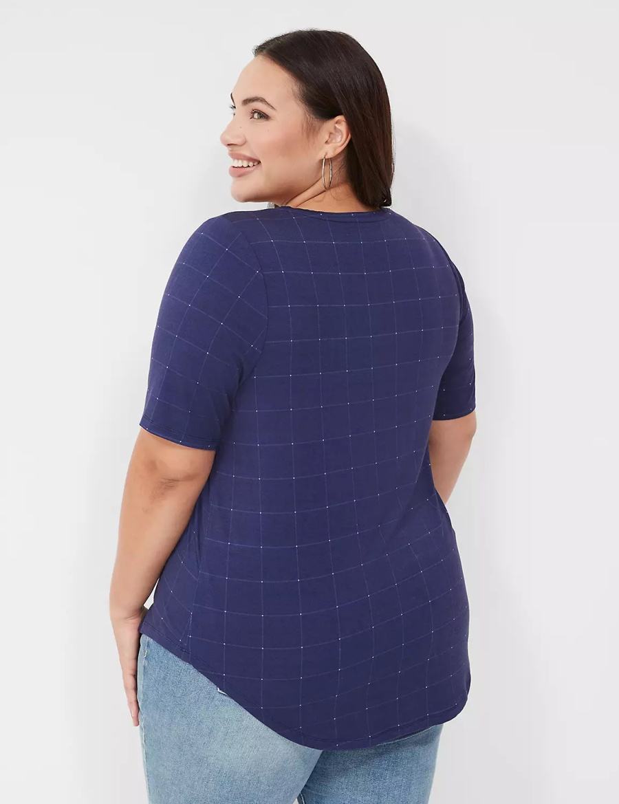 Lane Bryant Curved-Hem Perfect Sleeve Tee Women T Shirts Dark Blue | LJM7471DK