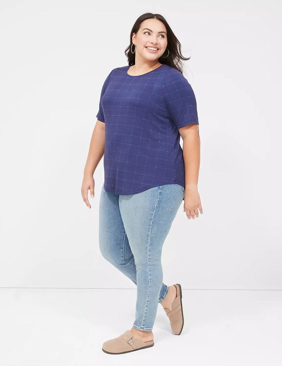 Lane Bryant Curved-Hem Perfect Sleeve Tee Women T Shirts Dark Blue | LJM7471DK