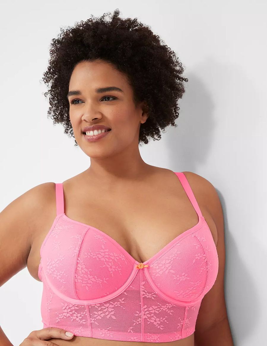 Lane Bryant Delicate Lace Lightly Lined Demi Corset Women Bralettes Pink | ASS8968IP