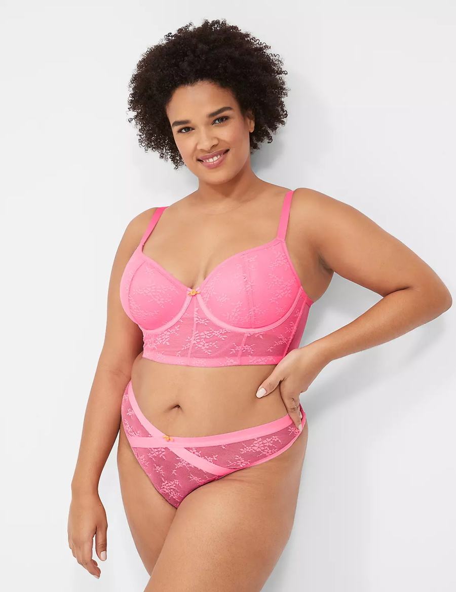 Lane Bryant Delicate Lace Lightly Lined Demi Corset Women Bralettes Pink | ASS8968IP