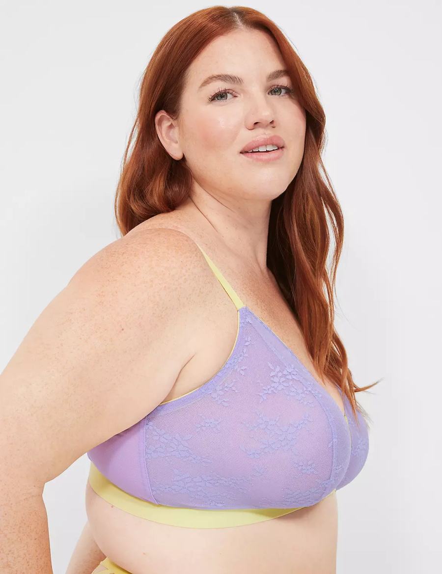 Lane Bryant Delicate Lace Peek-A-Boo No-Wire Women Bralettes Purple | JEA2283ZC