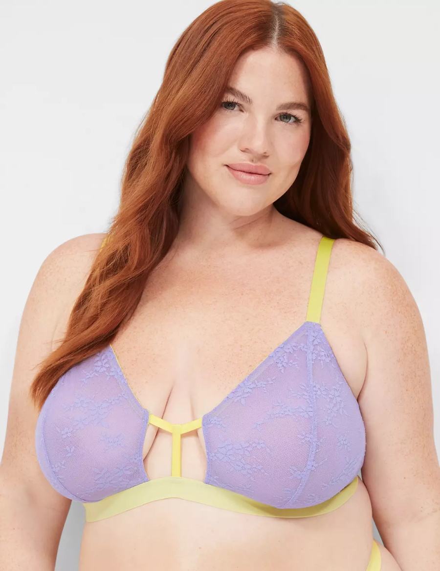 Lane Bryant Delicate Lace Peek-A-Boo No-Wire Women Bralettes Purple | JEA2283ZC