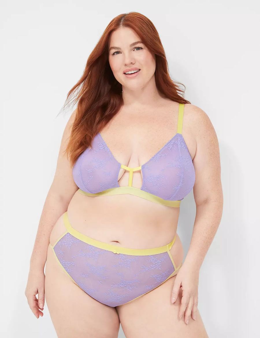 Lane Bryant Delicate Lace Peek-A-Boo No-Wire Women Bralettes Purple | JEA2283ZC