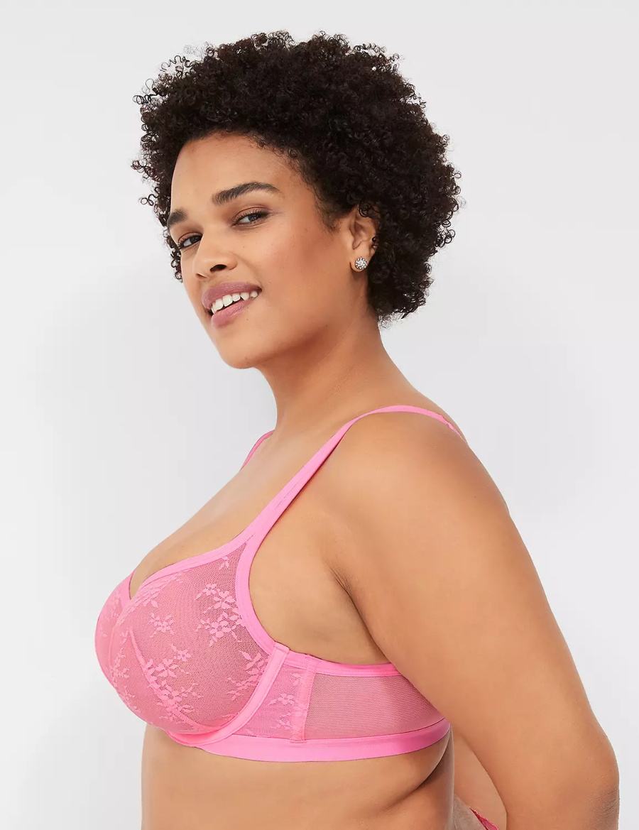 Lane Bryant Delicate Lace Unlined Square-Neck Women T-Shirt Bra Pink | JWV7763JJ