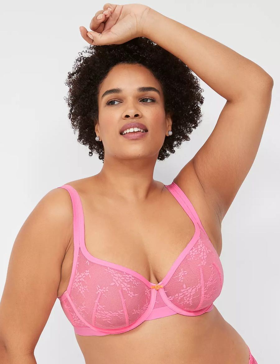 Lane Bryant Delicate Lace Unlined Square-Neck Women T-Shirt Bra Pink | JWV7763JJ