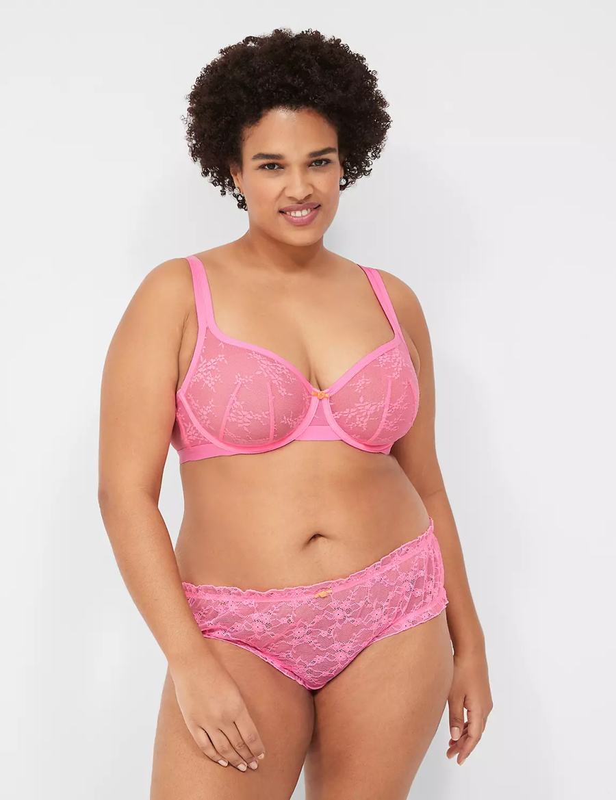 Lane Bryant Delicate Lace Unlined Square-Neck Women T-Shirt Bra Pink | JWV7763JJ