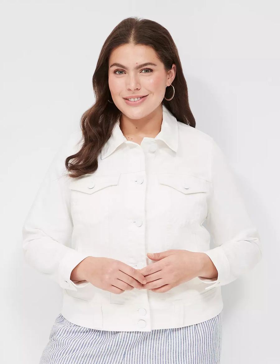 Lane Bryant Denim Women Jackets White | LLQ2975ES