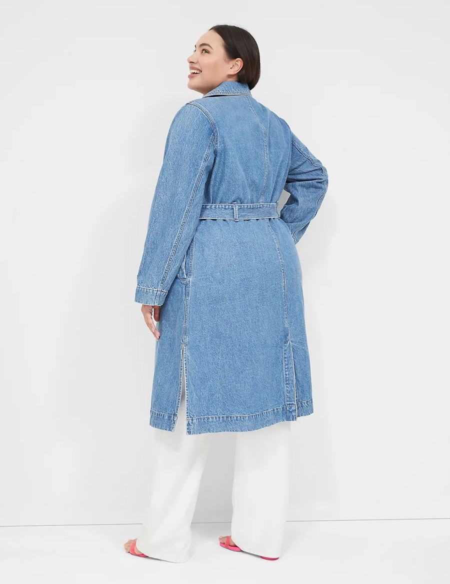 Lane Bryant Denimed Trench Women Trench Coat Blue | YUA5711MR