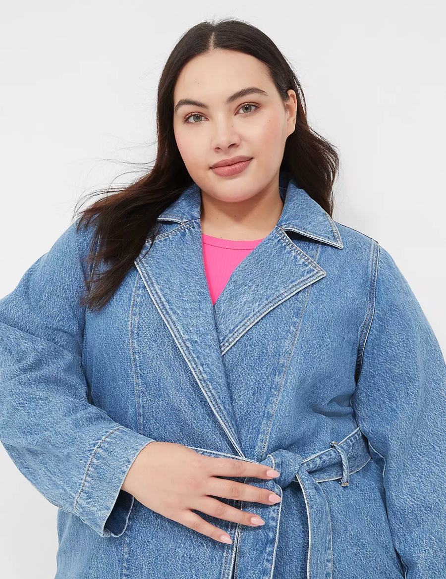 Lane Bryant Denimed Trench Women Trench Coat Blue | YUA5711MR