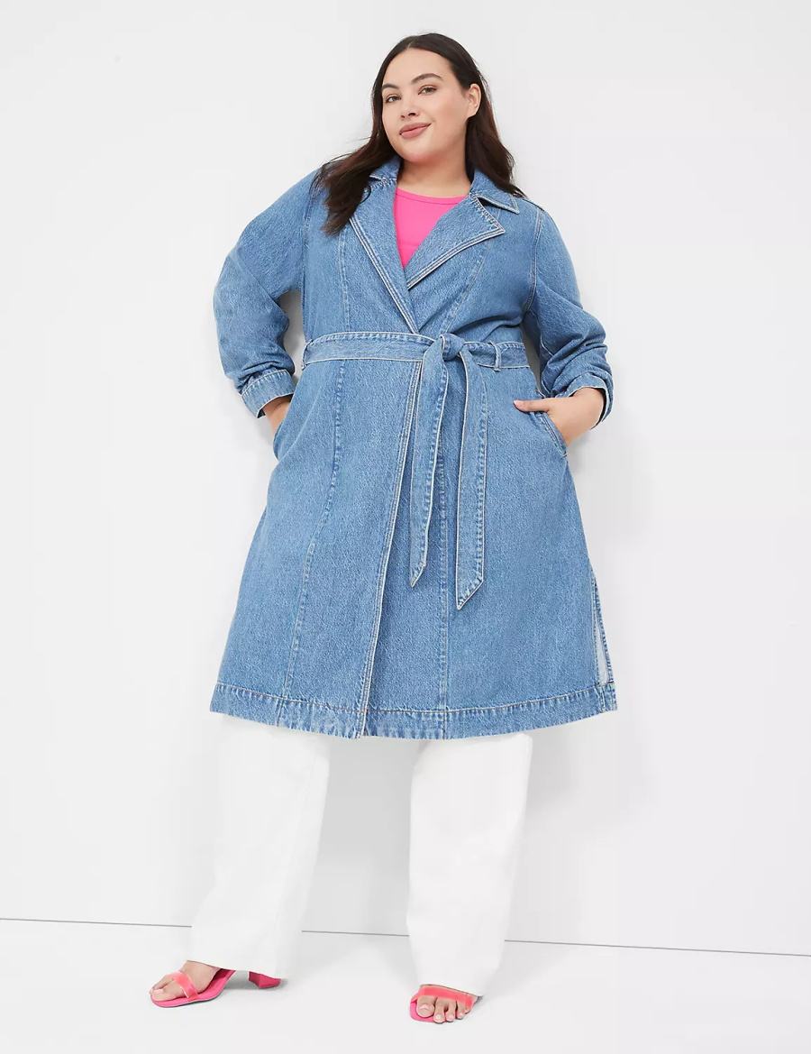 Lane Bryant Denimed Trench Women Trench Coat Blue | YUA5711MR