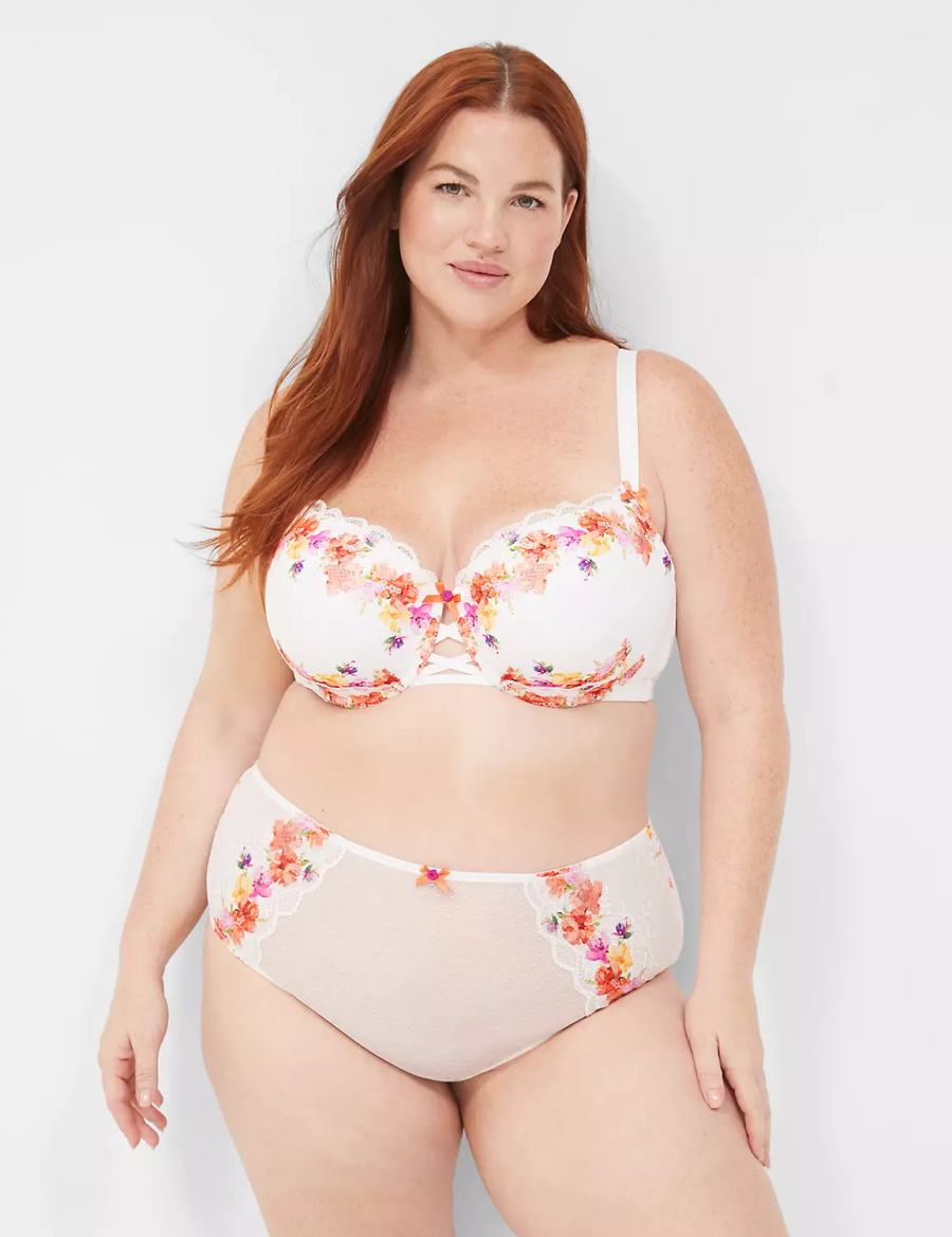 Lane Bryant Digital Print Lace Boost Women Balconette Bra White | ACP1773LX