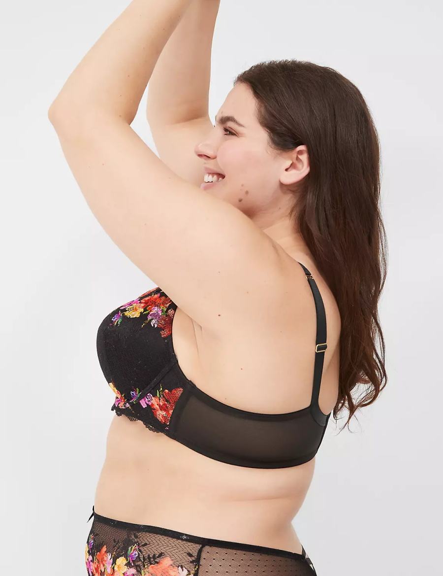 Lane Bryant Digital Print Lace Lightly Lined V-Wire Women Bralettes Black | FRV8156NT