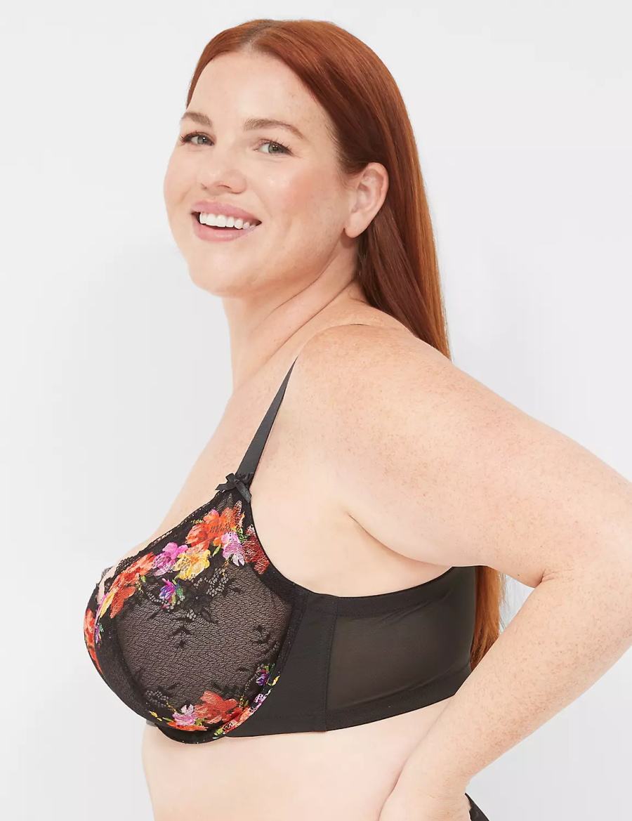 Lane Bryant Digital Print Lace Unlined Women Balconette Bra Black | EQR7798IE