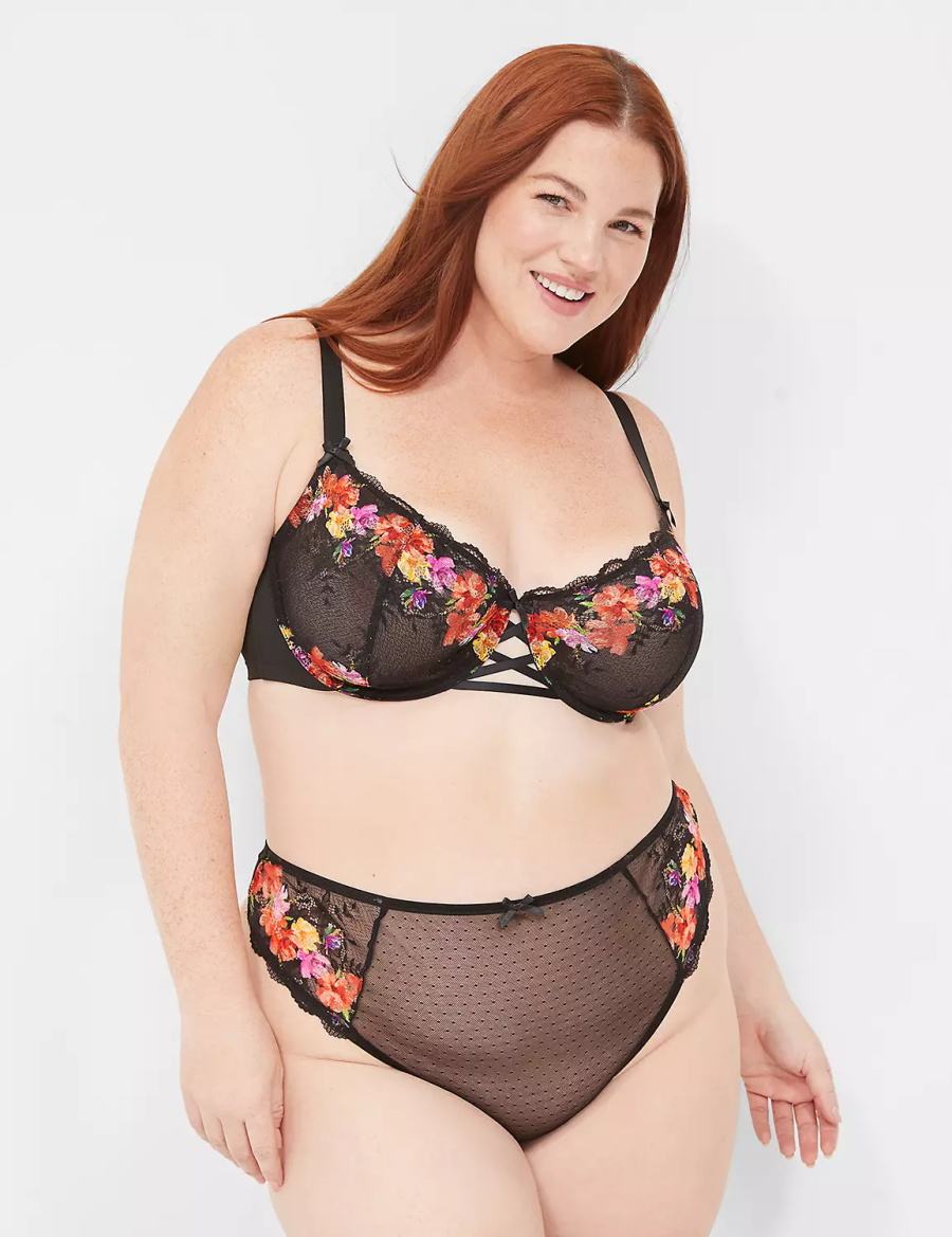 Lane Bryant Digital Print Lace Unlined Women Balconette Bra Black | EQR7798IE