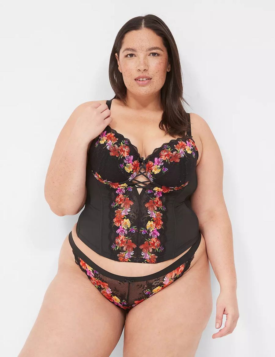 Lane Bryant Digital Print Lace Women Brazilian Panty Black | KPR1060SR