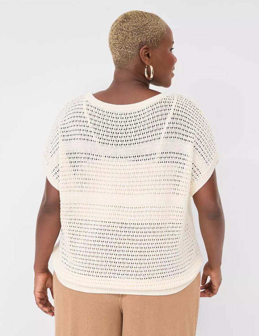 Lane Bryant Dolman Short-Sleeve Stitch Women Sweaters White | QXQ9036RS