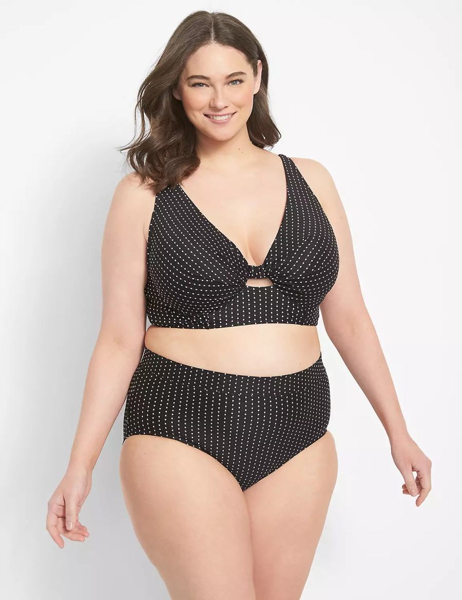 Lane Bryant Dot Texture Swim Women Briefs Black | TWO448WR