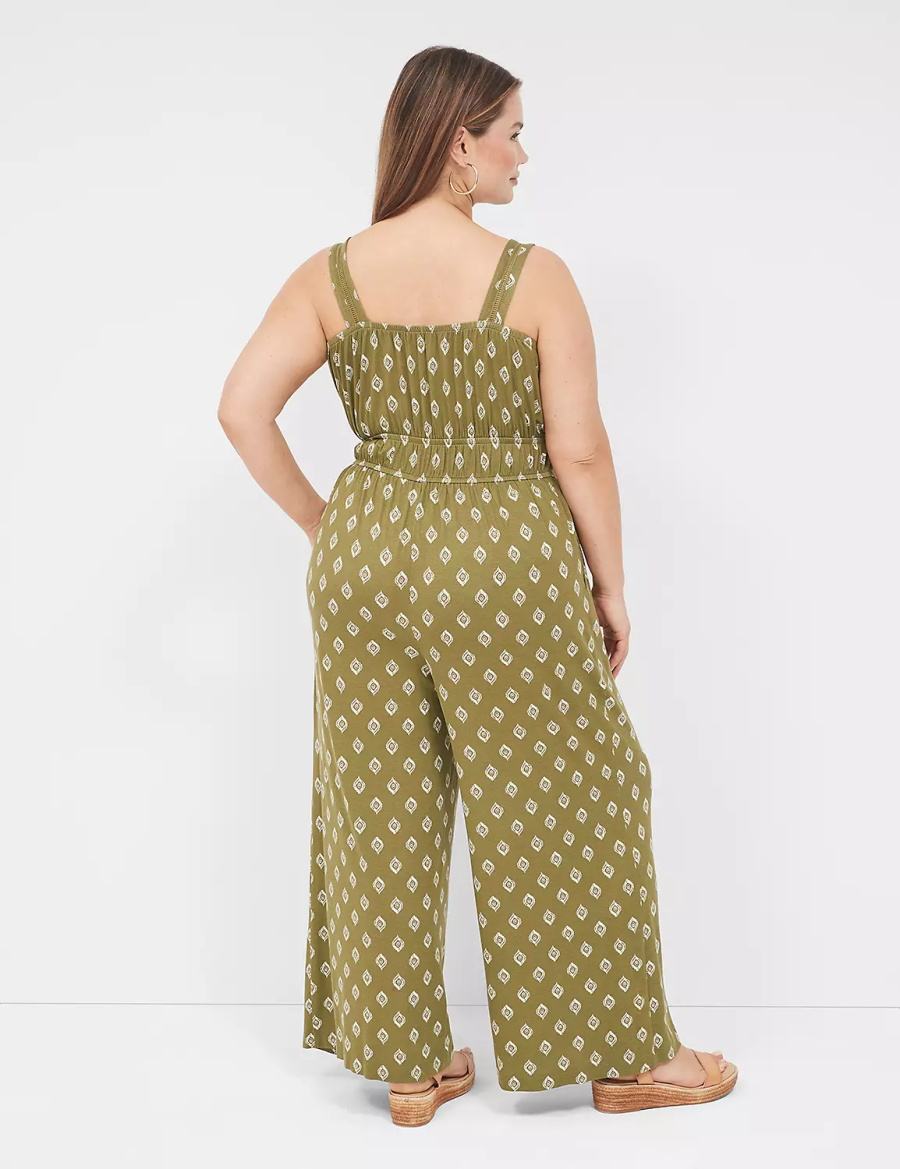 Lane Bryant Double Elastic-Waist Tank Women Jumpsuit Green | FSQ4847MF